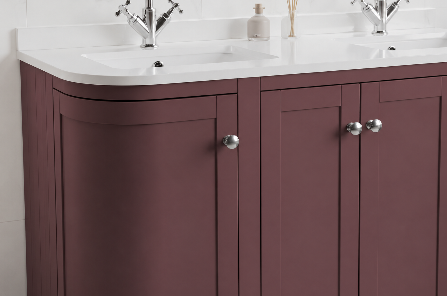 Burgundy Basin Vanity Unit with chrome handles
